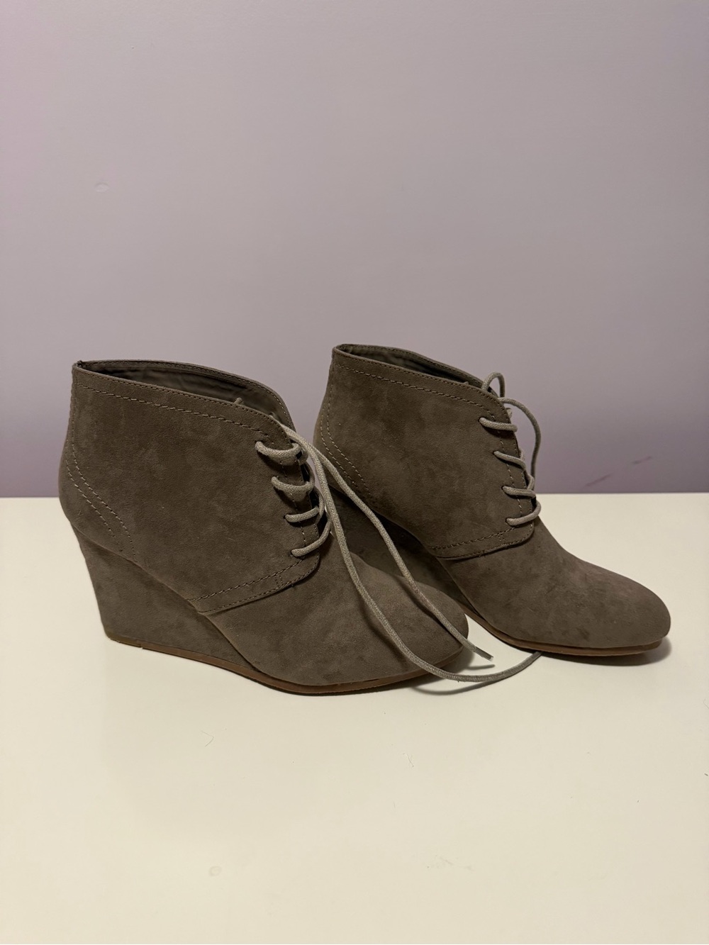 Arizona Jean Company Taupe Lace-Up Wedge Ankle Boots